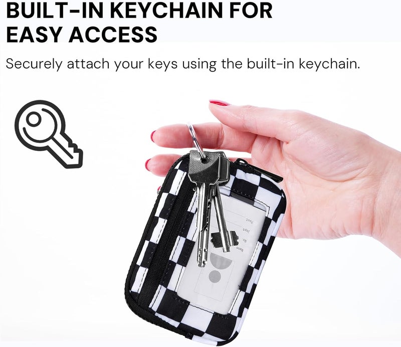 YDF Keychain Wallet for Women Mini Zip Card Holder with ID Window, Coin Purse, Detachable Wristlet, Small Organizer Wallet, Checkered - Image 4